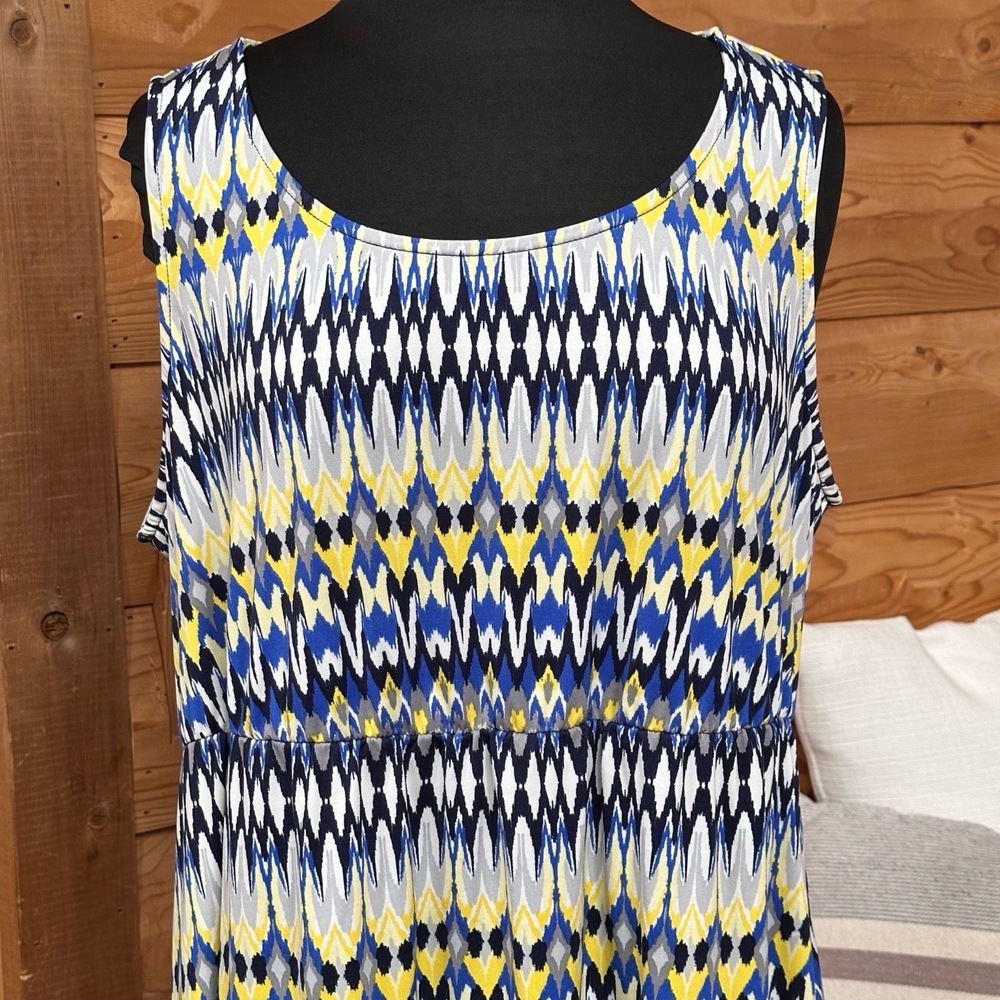 Boho High-Low Blue Yellow Geometric Print Sleeveless Casual Dress 2X Plus Size‎ - Picture 5 of 10